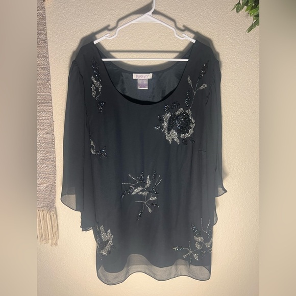 Romans Woman's Blouse Tunic black Beaded Size 22W Plus Open Sleeve - Picture 12 of 13